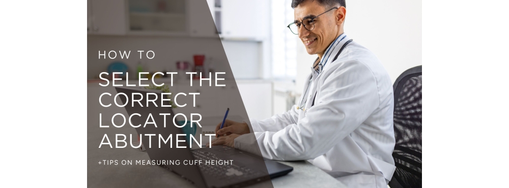 Cheerful dentist looking at computer with graphic and text overlay. 