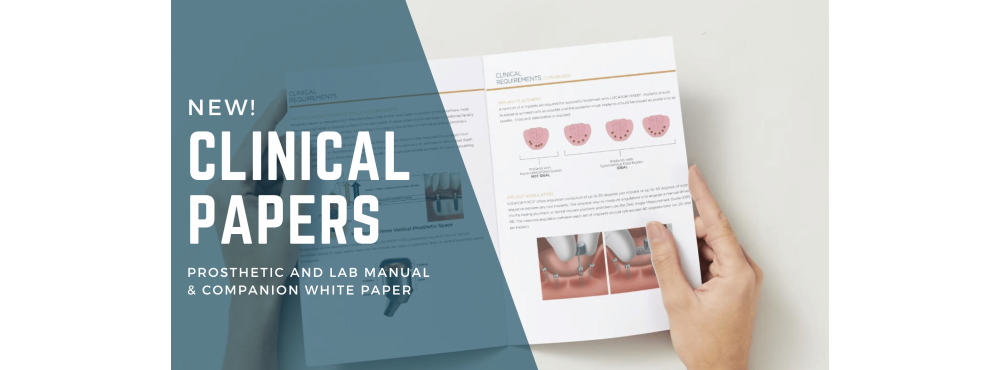 Graphic announcing new clinical papers with hands holding documents on table top